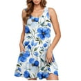 thumbnail image 5 of HOMBOM Dresses for Women Spring Blue Mini Crew Neck Sundress Floral Sleeveless Pocket 2024 Casual Dress 2XL, 5 of 5
