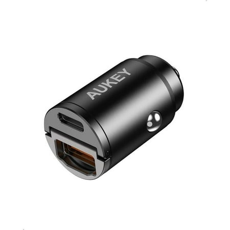 Dual-Port Car Charger for iPad Samsung - 30W Quick Charge 3.0, Foldable Handle USB-C/USB-A Black