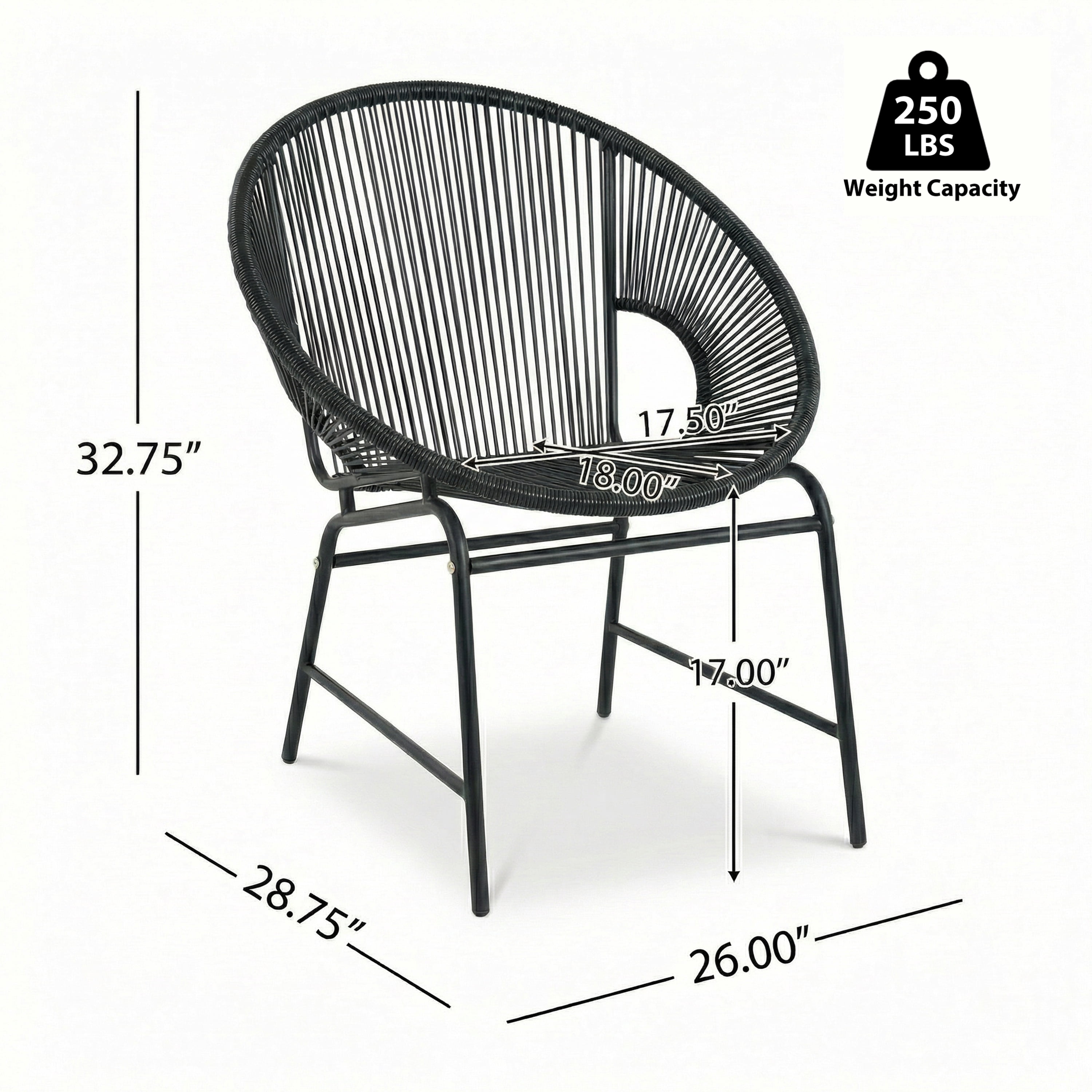 Outdoor PE Rattan Wicker Chairs Set of 2 with Iron Frame for Garden Porch Balcony, Black