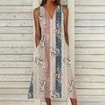 thumbnail image 2 of Summer Dresses for Women Fashion Floral Strip Printing V-Neck Sleeveless Midi Dress Casual Loose Beach Dresses for Women 2025 Vacation Dresses Pink XXL, 2 of 5
