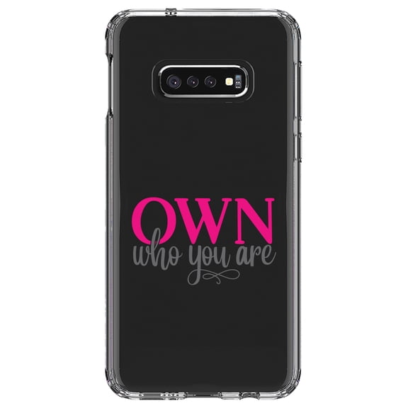 DistinctInk Clear Shockproof Hybrid Case for Samsung Galaxy S10e (5.8" Screen) - TPU Bumper Acrylic Back Tempered Glass Screen Protector - OWN Who Your Are
