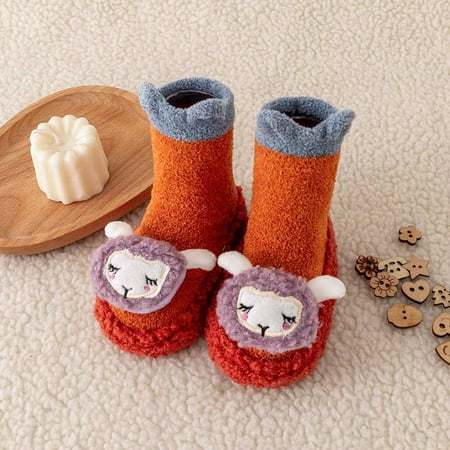 

TOWED22 Toddler Sneaker Autumn And Winter Comfortable Baby Toddler Shoes Cute Cartoon Animal Frog Sheep Children Cotton Warm Orange