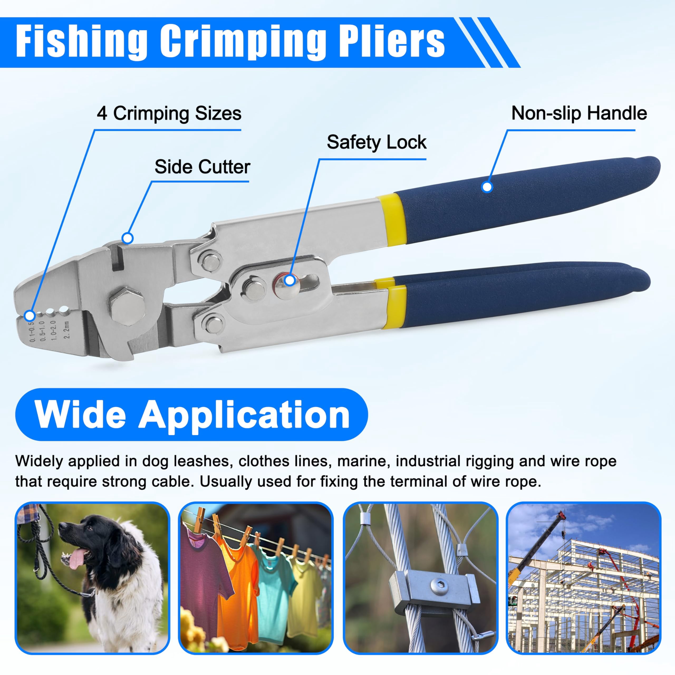 Wire Rope Crimping Tool with Cutter + 500pcs Crimp Sleeves Set Effort-Saving Fishing Crimping Pliers Stainless Steel Fishing Wire Crimper Tool, 4 Size Crimp Sleeves Fishing Tackle Pliers