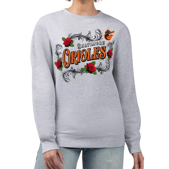 Women's G-III 4Her by Carl Banks Gray Baltimore Orioles Retro Roses Fleece Pullover Sweatshirt