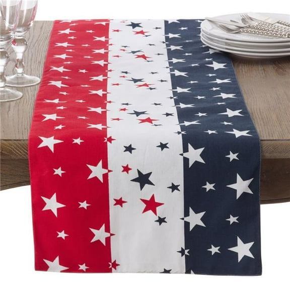 SARO  16 x 72 in. Rectangle Red White & Blue 4th of July American Flag Cotton Table Runner  Multi Color