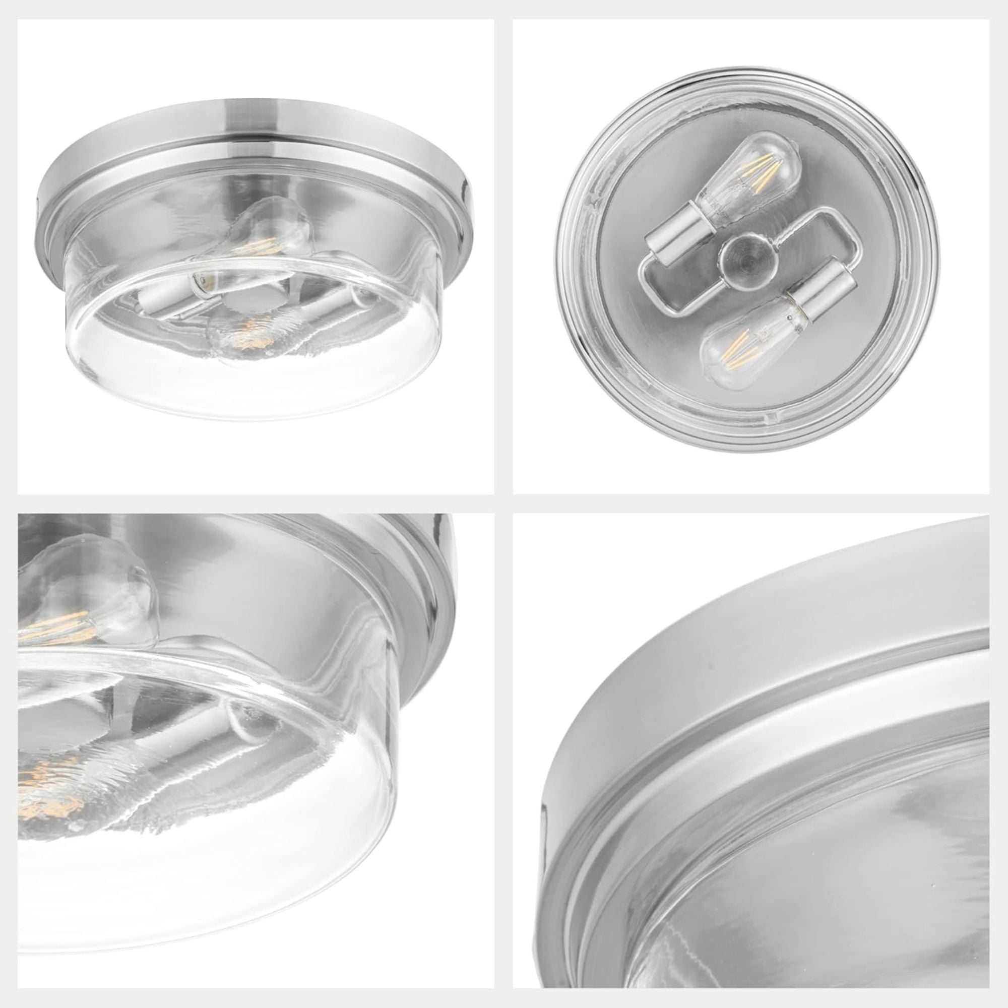 Prominence Home 3 Pack Madalyn 13" Ceiling Light, Clear Drum Glass, Brushed Nickel
