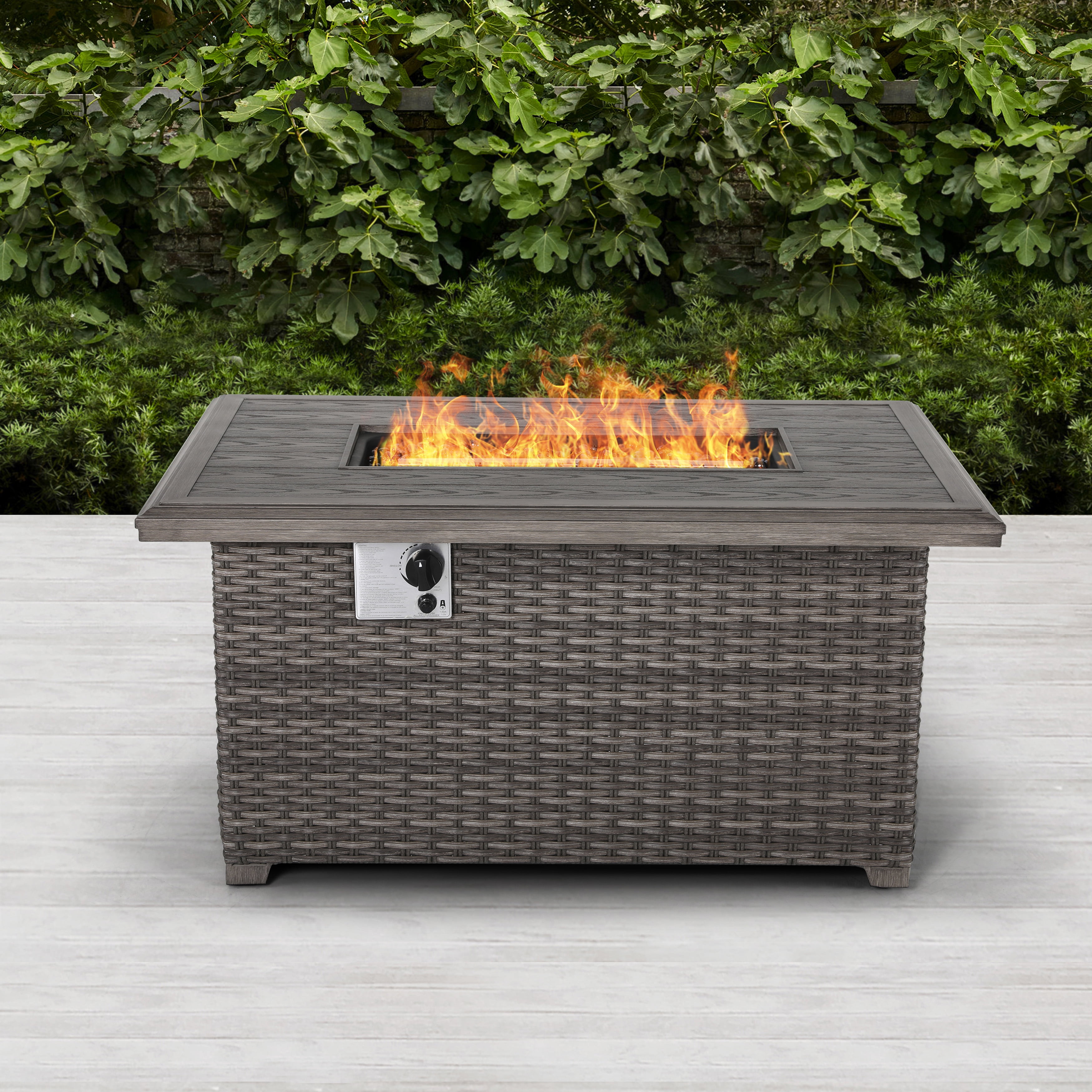 Nuu Garden Outdoor Aluminum Rattan Fire Pit Table, Outdoor Propane Gas Fire Pit Table
