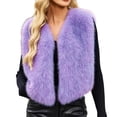 thumbnail image 2 of Ayolanni Women's Faux Fur Vest Solid Sleeveless Open Front Jackets Cropped Warm Winter Outerwear with Pockets Purple XXXL, 2 of 5