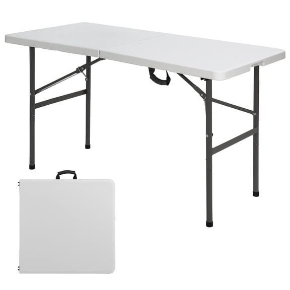 Wubio Por 4Ft Plastic Folding Table Indoor Outdoor Fold-in-Half Camping Table w/Handle