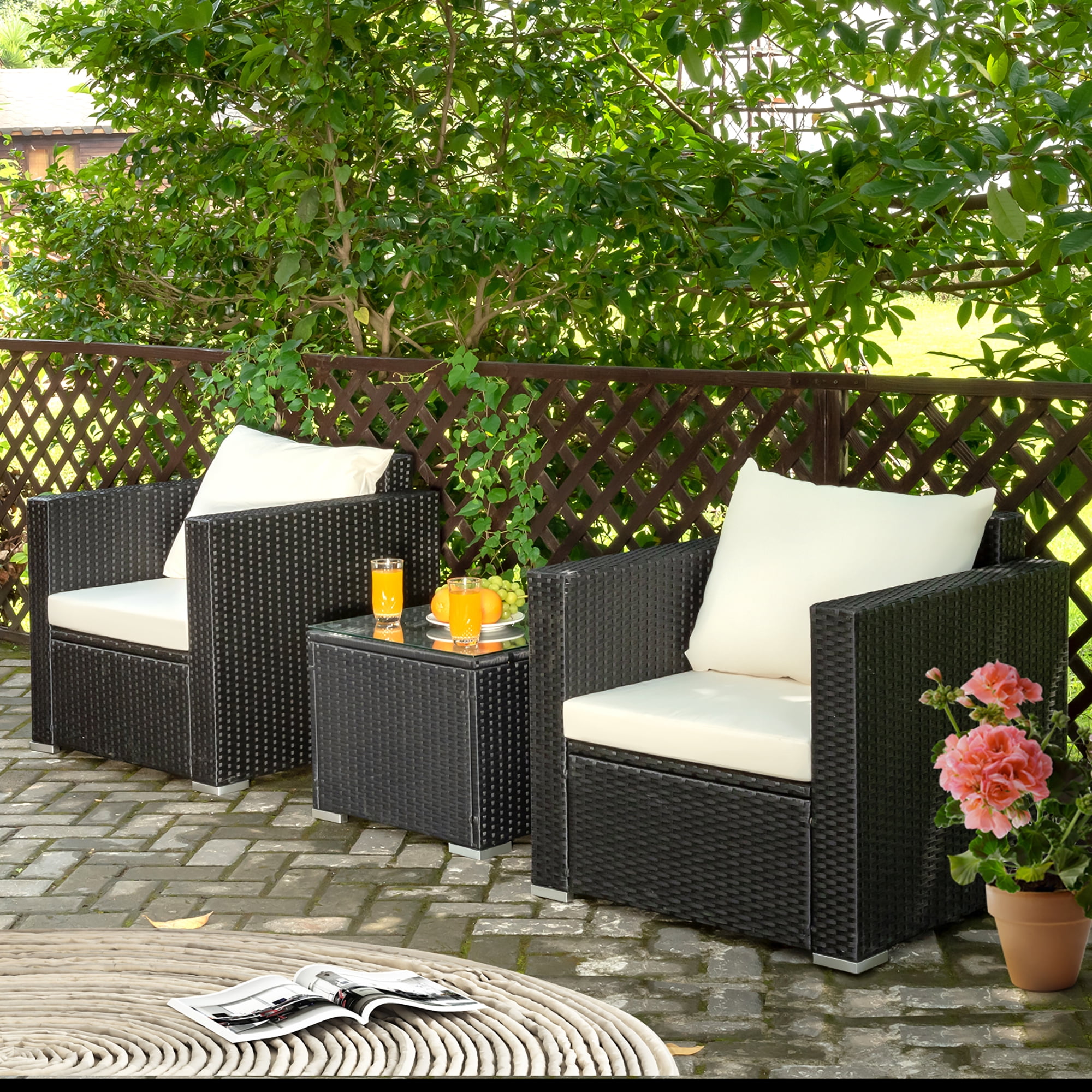 Costway 3PCS Patio wicker Furniture Set Conversation Rattan Sofa Set w/Cushion Garden