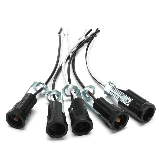 5 Pack Candle Candelabra Base Lamp Holder Light Socket, UL Listed E12 Lamp Socket Replacement, Keyless Phenolic, 6 Inch Wire Leads