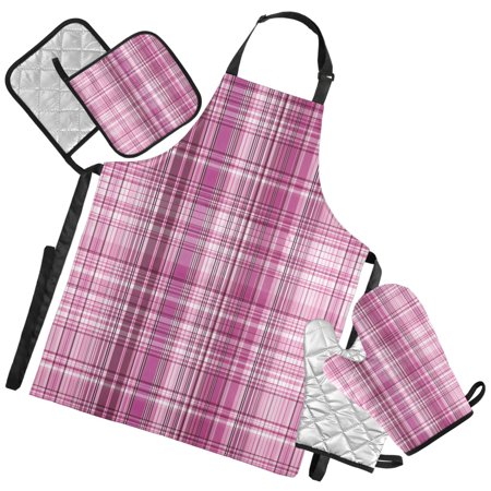 Ryvnso Ethnic Checkered Kitchen Apron Oven Mitts Set Pot Holders