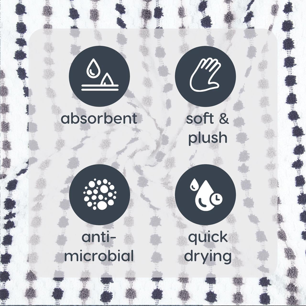 Mainstays Performance Cotton Bath Towel, Super Soft Quick Dry Fade Resistant, Grey/Black Dot Pattern