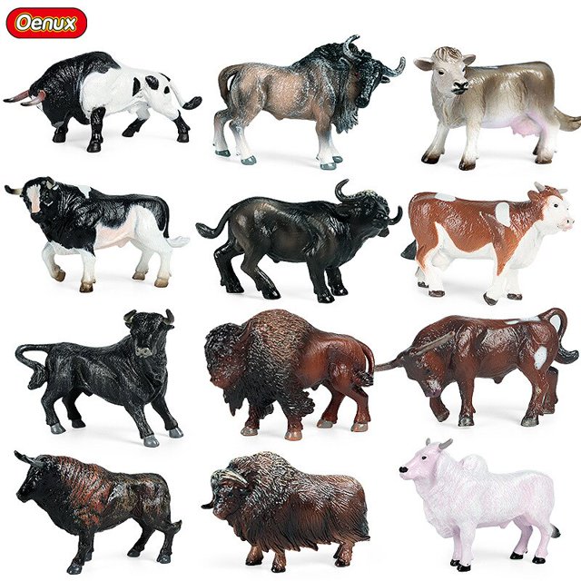 4pcs/set Miniatures Pasture Animals Cattle Model Cows Bull Bison Cognition Toys Fairy Garden Decor Action Figures Children Gift4pcs B He Qiyong unisex