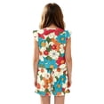 thumbnail image 2 of ZIATUBLES Vintage Hippie Floral Print Girls Romper Summer Casual Ruffle Trim Round Neck Short Jumpsuit Elastic Waist Kids One-Piece Playsuit with Pockets for 11-12 Y, 2 of 6