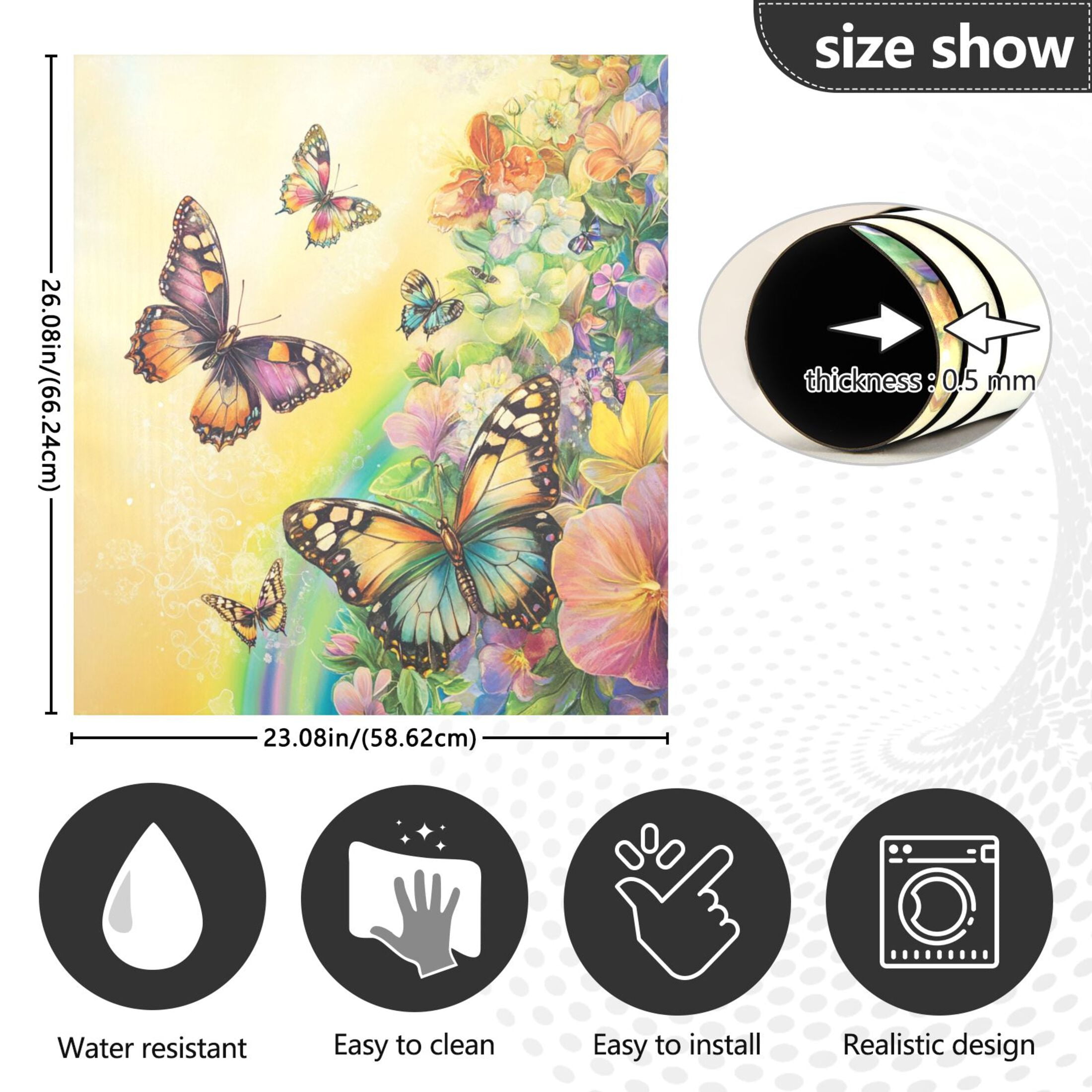 Dishwasher Magnetic Sticker 23x26 Inch Refrigerator Magnetic Sticker Washing Machine Magnetic Sticker Kitchen Panel Magnetic Sticker Home Decor Yellow Rainbow Butterfly