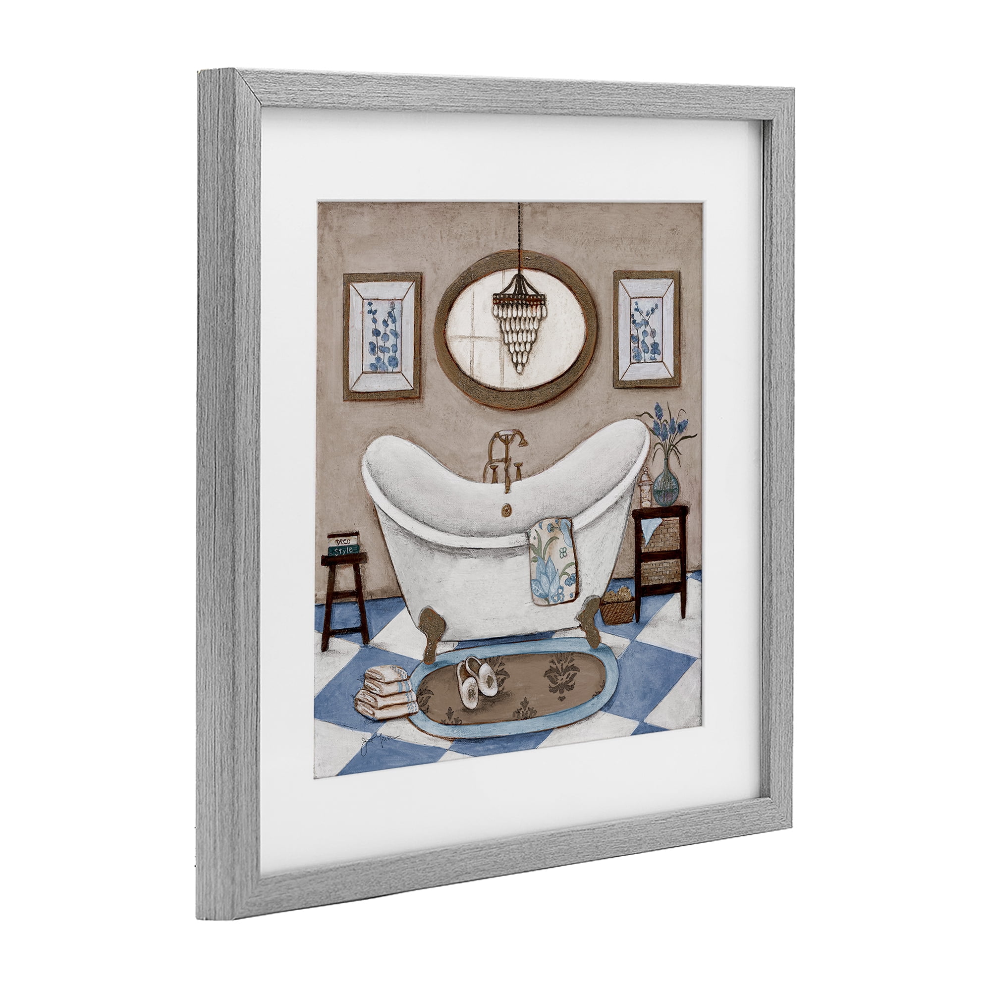 Stupell Industries Checkered Relaxing Bathtub Gray Framed Print Under Glass, design by Janet Tava