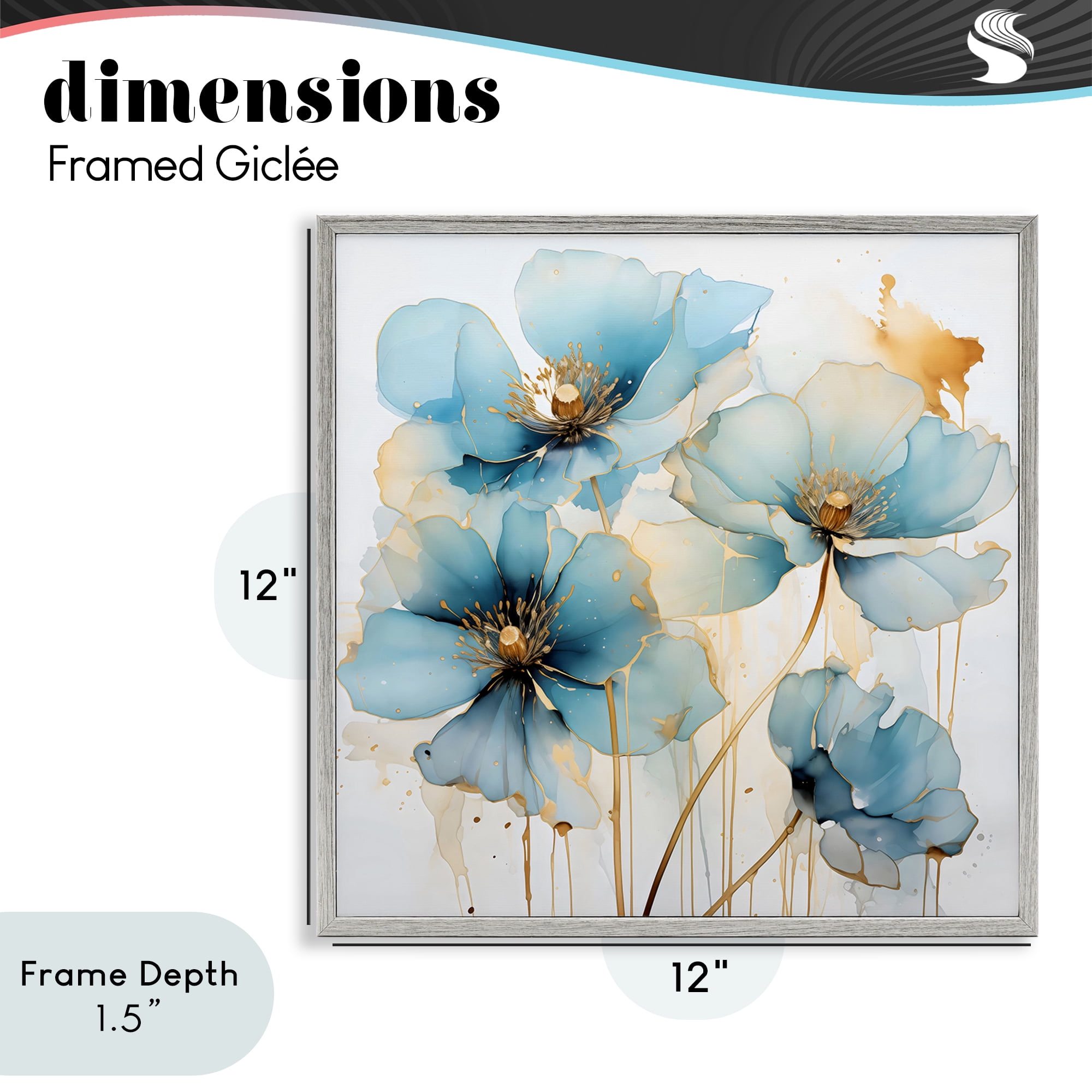 Stupell Industries Sapphire and Gold Florals Gray Framed Giclee Art, design by Creative Studio