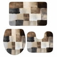 thumbnail image 2 of Abstract Plaid Bathroom Rugs Set Brown Distressed Color Block Modern Oil Painting Non Slip Absorbent Soft Bath Mats 3 Piece Set with Bathroom Rug, U-Shaped Floor Mat, Toilet Seat Cover Small Size, 2 of 9