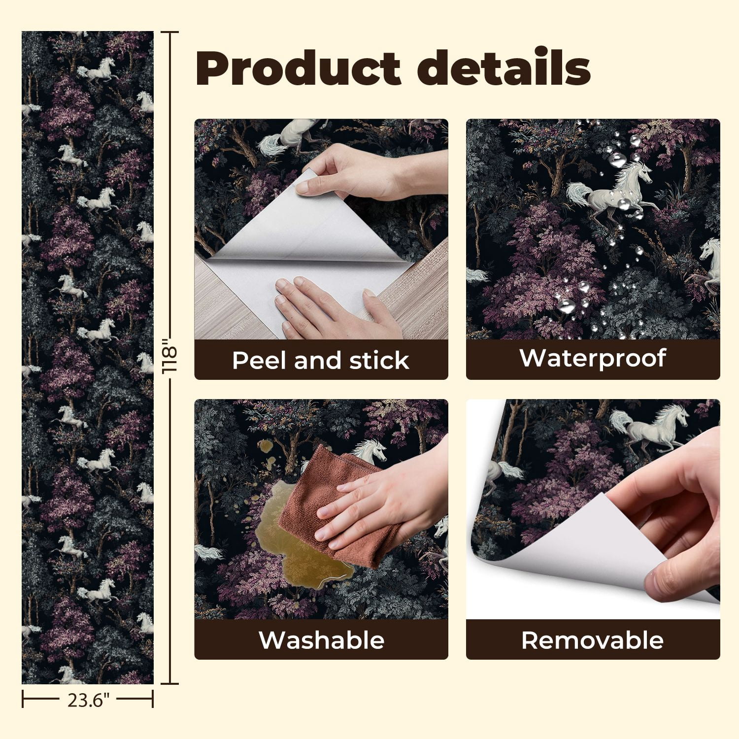 Peel and Stick Wallpaper Whimsical Forest Running Purple Trees Detailed Illustrative Style Wall Mural 23.6in x 9.8ft Self Adhesive Removable Wall Paper Renter Friendly for Nursery Bedroom Cabinets
