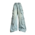 thumbnail image 2 of Ruyang Girls Wide Leg Cargo Jeans Teen Trendy Ripped Hip H𝐨p Pants Elastic High Waisted Baggy Vintage Denim Bottoms Winter Clothes, 2 of 8