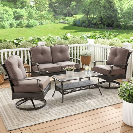 Better Homes & Gardens Providence 4-Piece Steel Outdoor Conversation Set with Cushions, Gray