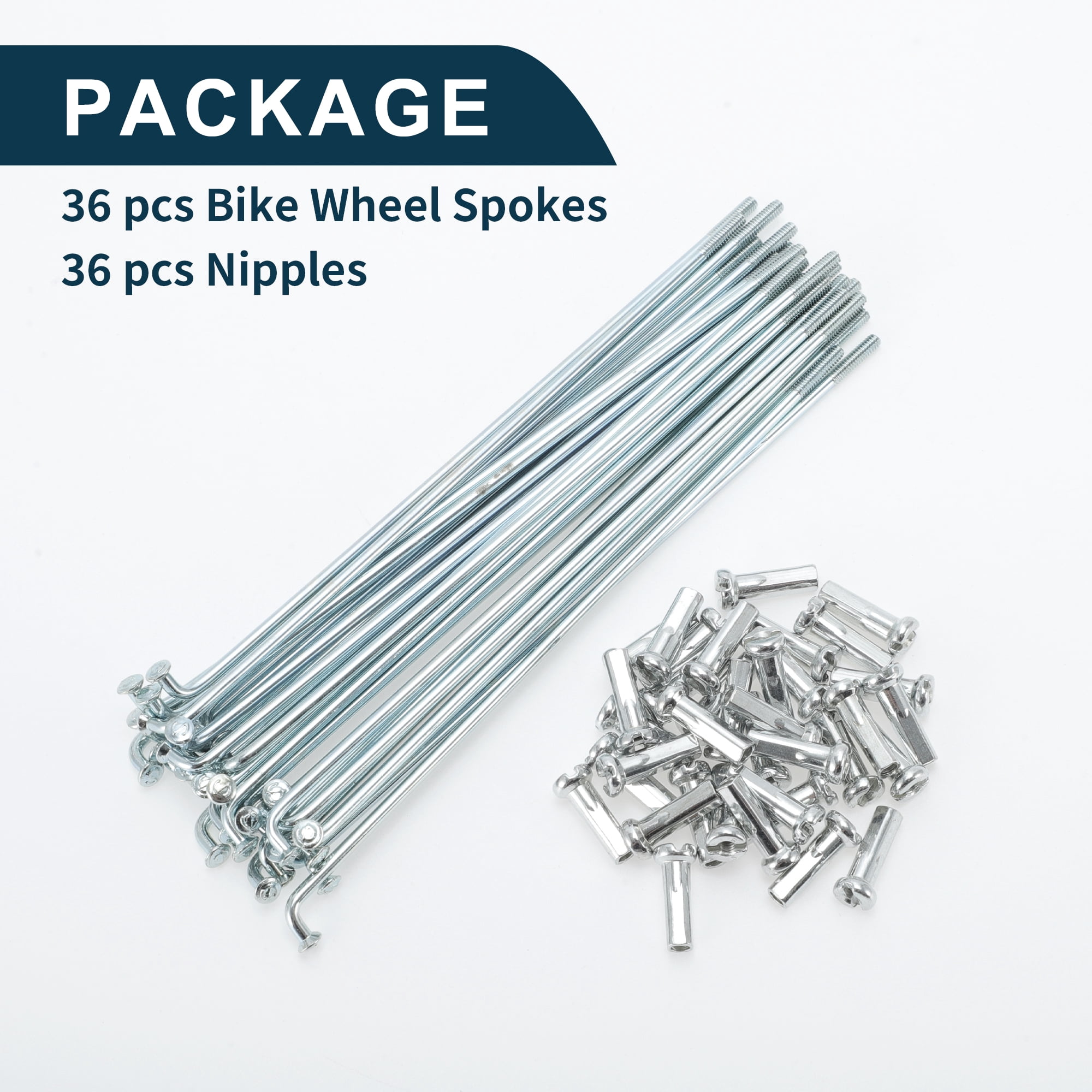 Unique Bargains 36Pcs 14G Carbon Steel Galvanized Bicycle Spokes with Nipples Silver 3.98"