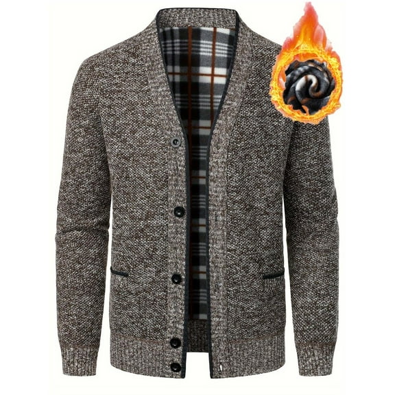 Chiccall Men's Vintage Cardigan Sweaters Thick Knitted Fleece Lined Warm Winter Button Up Sweaters Coat with Pocket