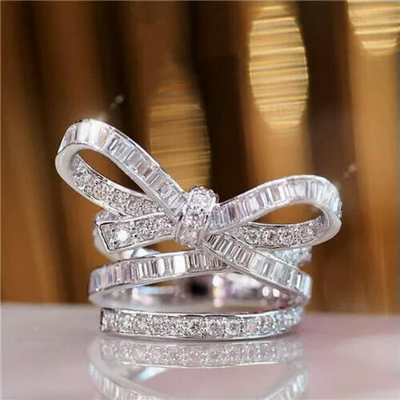 K-KED Women Party 925 Silver Cubic Zirconia Rings Delicate Jewelry Wedding Ring Gifts Sz 6-10-Style 5-7