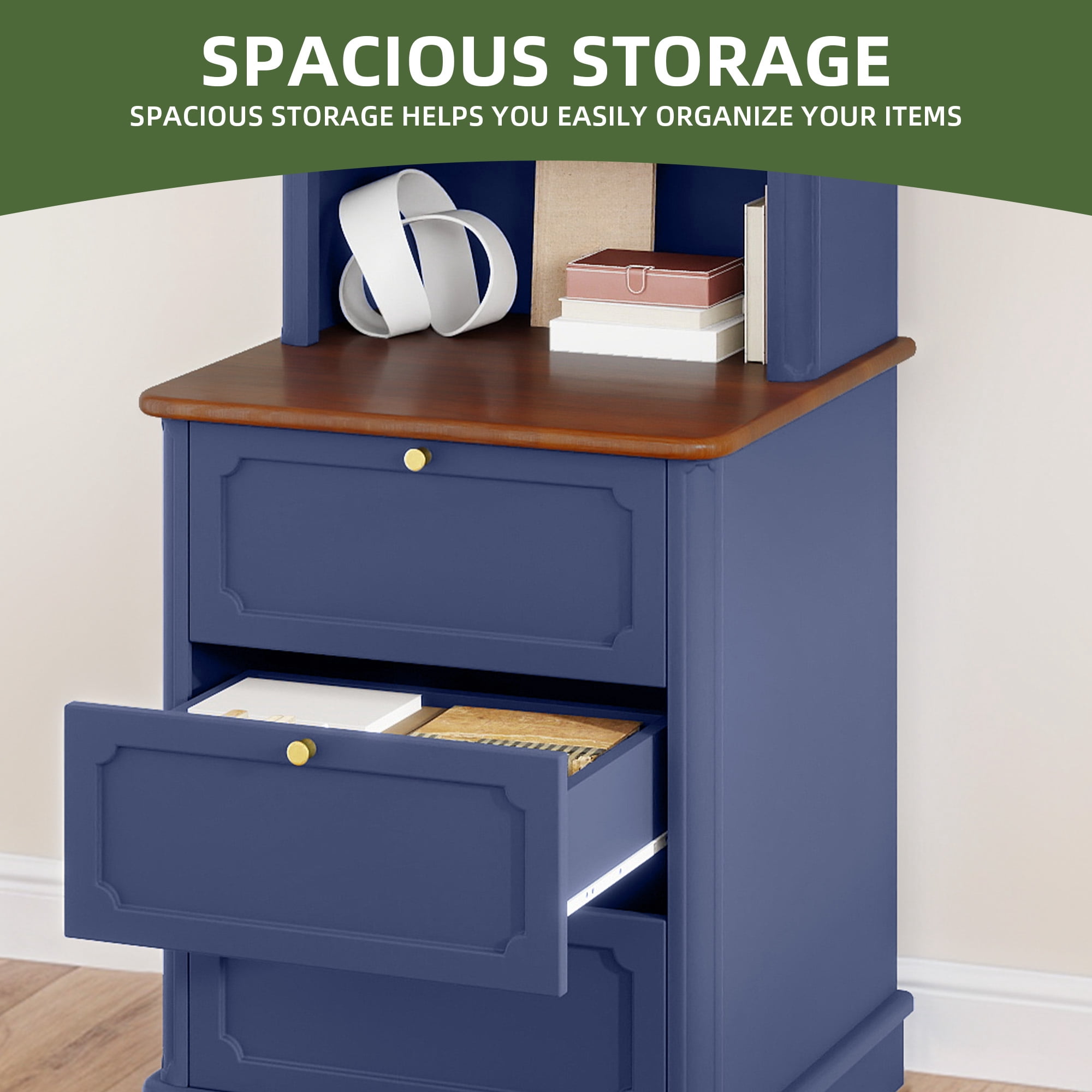 Uforic 71" Tall Bookcases with 3 Drawers& 4 Shelves, Storage bookshelf Display Shelf for Home Office, Blue