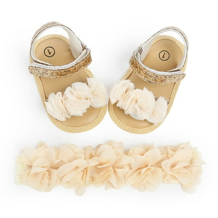 

Newborn Baby Girl Flower Sandals Casual Crib Shoes with Headband