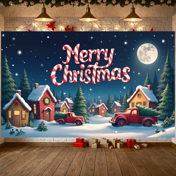 Festive Design Christmas Banner Holiday Decoration Winter Theme Stocking Decoration Fireplace Garland for Christmas Party Indoor Decoration Holiday Celebration