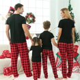 thumbnail image 3 of Conjuntos de pijamas a juego para la familia de Navidad, camiseta de Santa con eslogan de Feliz Navidad y pantalones largos a cuadros rojos, 3 of 3