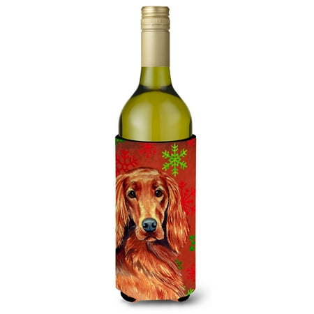 

Caroline s Treasures LH9344LITERK Irish Setter Red and Green Snowflakes Holiday Christmas Wine Bottle Hugger Wine