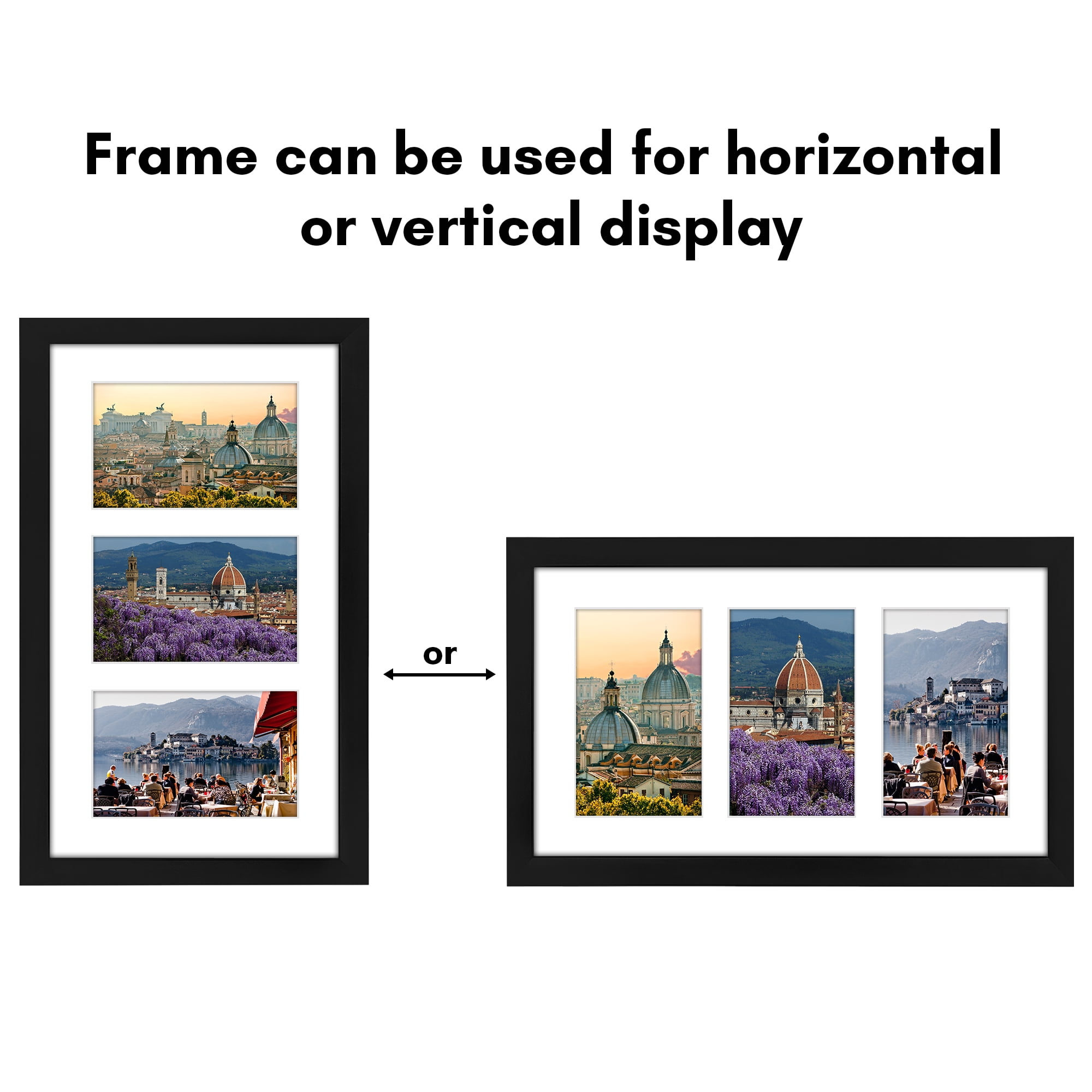 Americanflat 4x6 Picture Frame with Shatter-Resistant Glass Collage Fits 3 Use as One 8x14 Signature - Black