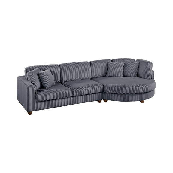 Poundex 2-Piece Corduroy Sectional Set with Foam Cushions XL in Dark Gray