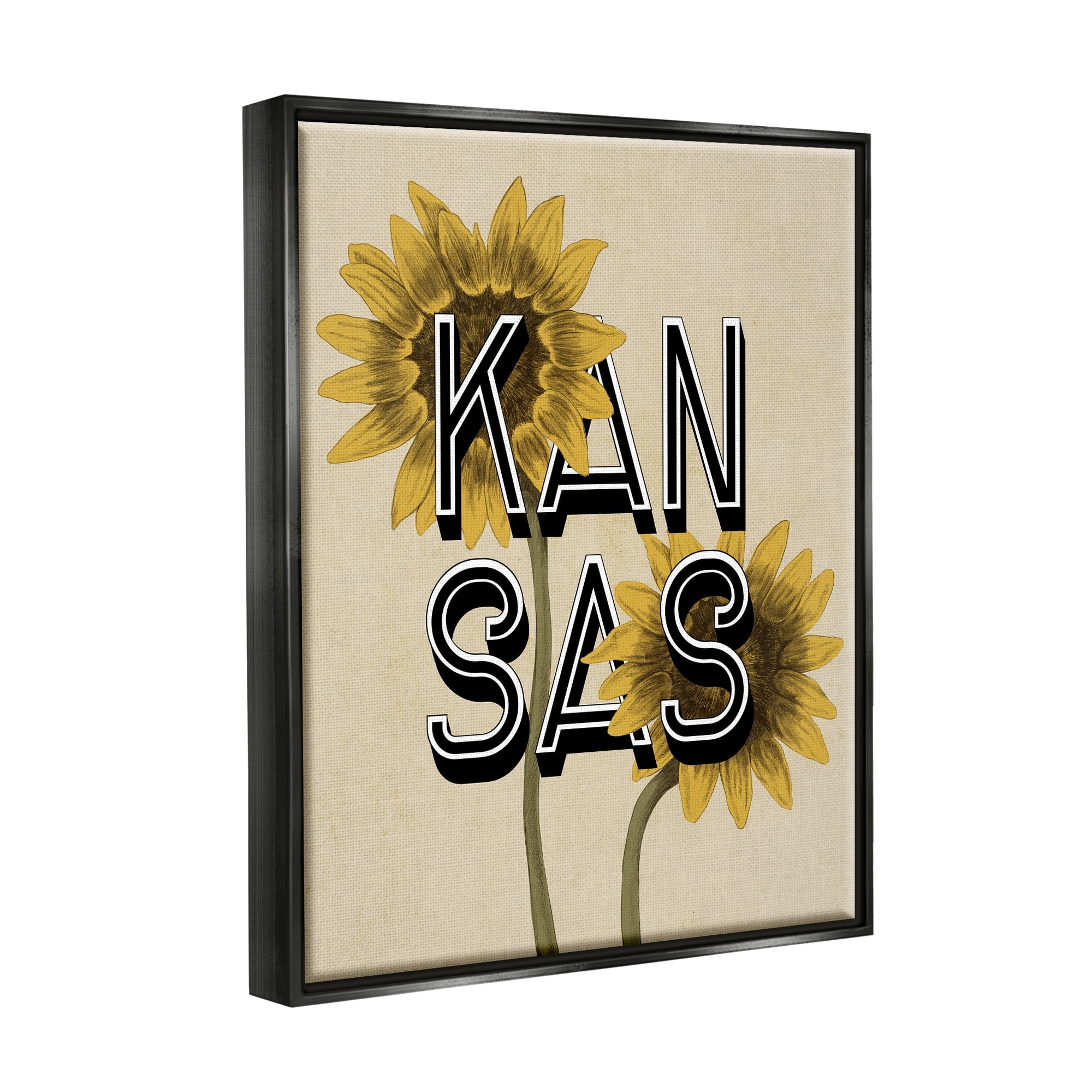 Stupell Industries Kansas Sunflowers Blossoms State Flower Botanicals Graphic Art Jet Black Floating Framed Canvas Print Wall Art, Design by Daphne Polselli