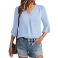 thumbnail image 4 of UAMVSH Womens Blouses Ruffle 3/4 Sleeve Tops Dressy Casual Pleated V Neck Chiffon Shirts Elegant Work Office Outfits, 4 of 4