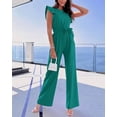 thumbnail image 5 of BTFBM Jumpsuits For Women Crew Neck Dressy Cap Sleeve Belted High Waist Wide Leg Romper One Piece Casual Outfits Pockets, 5 of 8