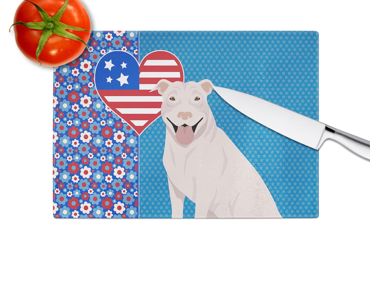White Pit Bull Terrier Glass Cutting Board Large 12 in x 15 in