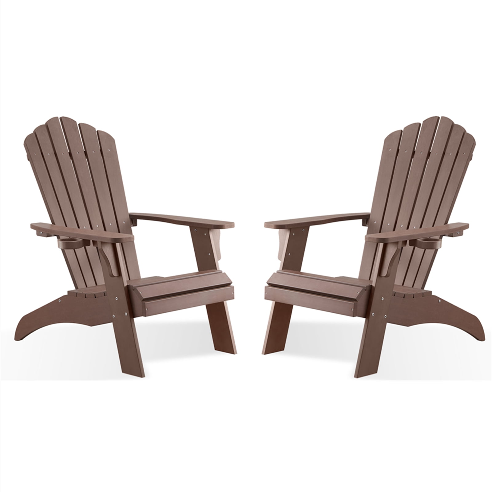 Adirondack Chair, Oversized Poly Lumber Fire Pit Chair with Cup Holder, 350Lbs Support Patio Chairs for Garden, Weather Resistant Outdoors Seating, Relaxing Gift for Father & Mother (Brown)