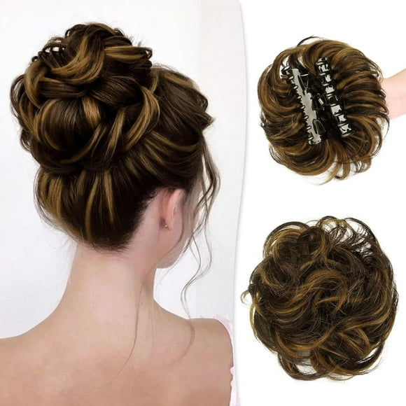 EcoNesxp Fashionable and versatile claw clip messy bun hair piece real hair bun curly bun hair extension wavy messy bun claw clip ponytail hair piece hair ring simple modern claw clip messy bun hair