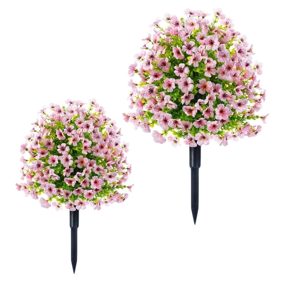 2 Pcs Fleurs Artificielles avec Pointes de Sol, Buissons Artificiels pour l'Extérieur, Faux Buisson d'Extérieur Résistant aux UV pour Porte d'Entrée, Patio Extérieur et Déco de Véranda, Rose