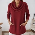thumbnail image 2 of Sweater for Women 2026 Solid Cowl Neck Long Sleeve Knitted With Pocket Trendy Clothes 2025 Red, 2 of 4