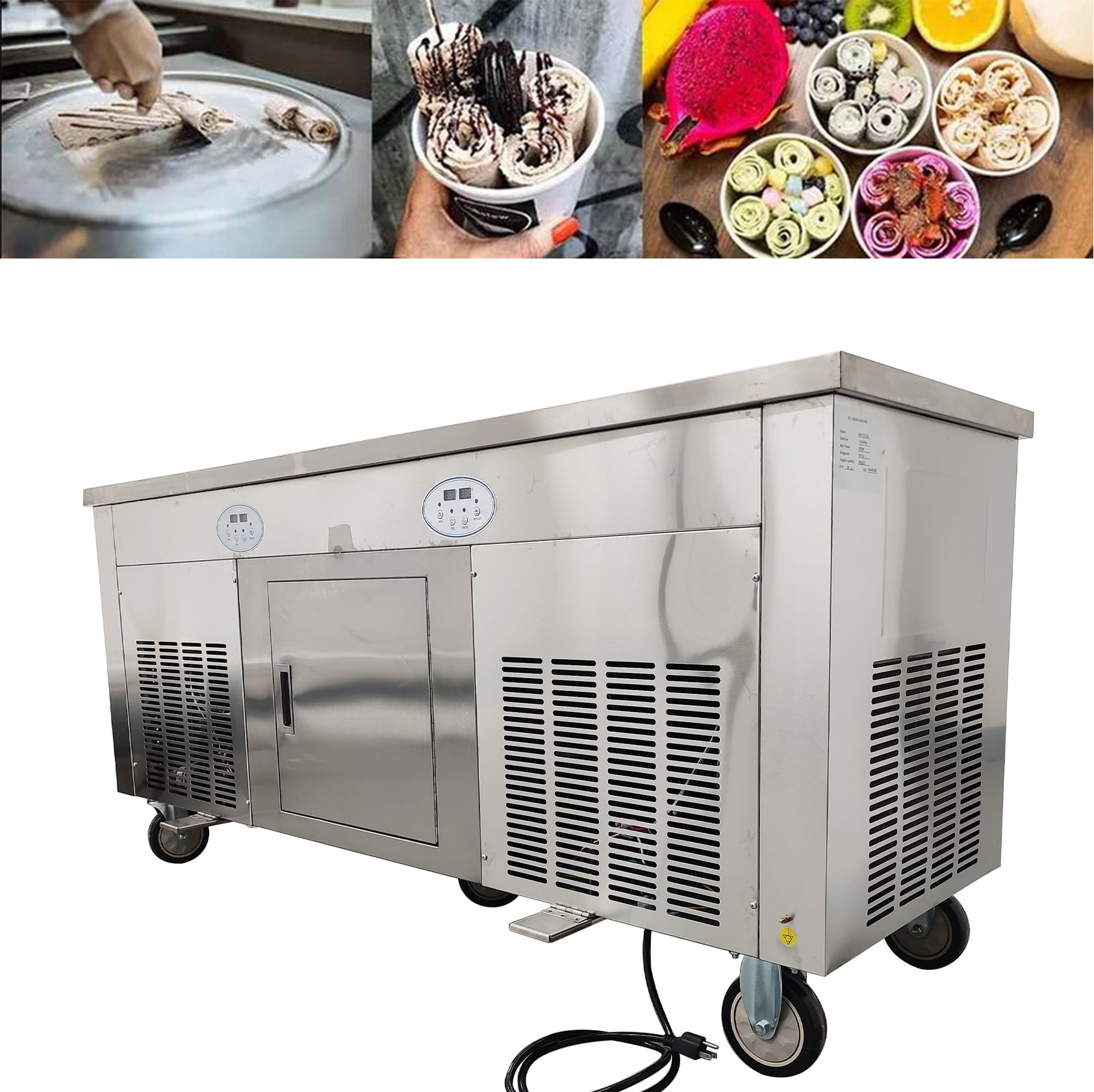 Ice Frying Machine Fried Ice Cream Maker Ice Cream Roll Machine Frozen Fresh Fruit Yogurt Fryer Double Pans