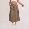 thumbnail image 2 of Cargo Skirts for Women Drawstring Elastic High Waist Midi Skirts Quick Dry Lightweight Causal Skirts with Multi Pockets, M, 2 of 9