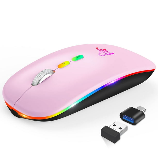 Ratón inalámbrico HOTLIFE LED Slim Recargable Bluetooth Rosa