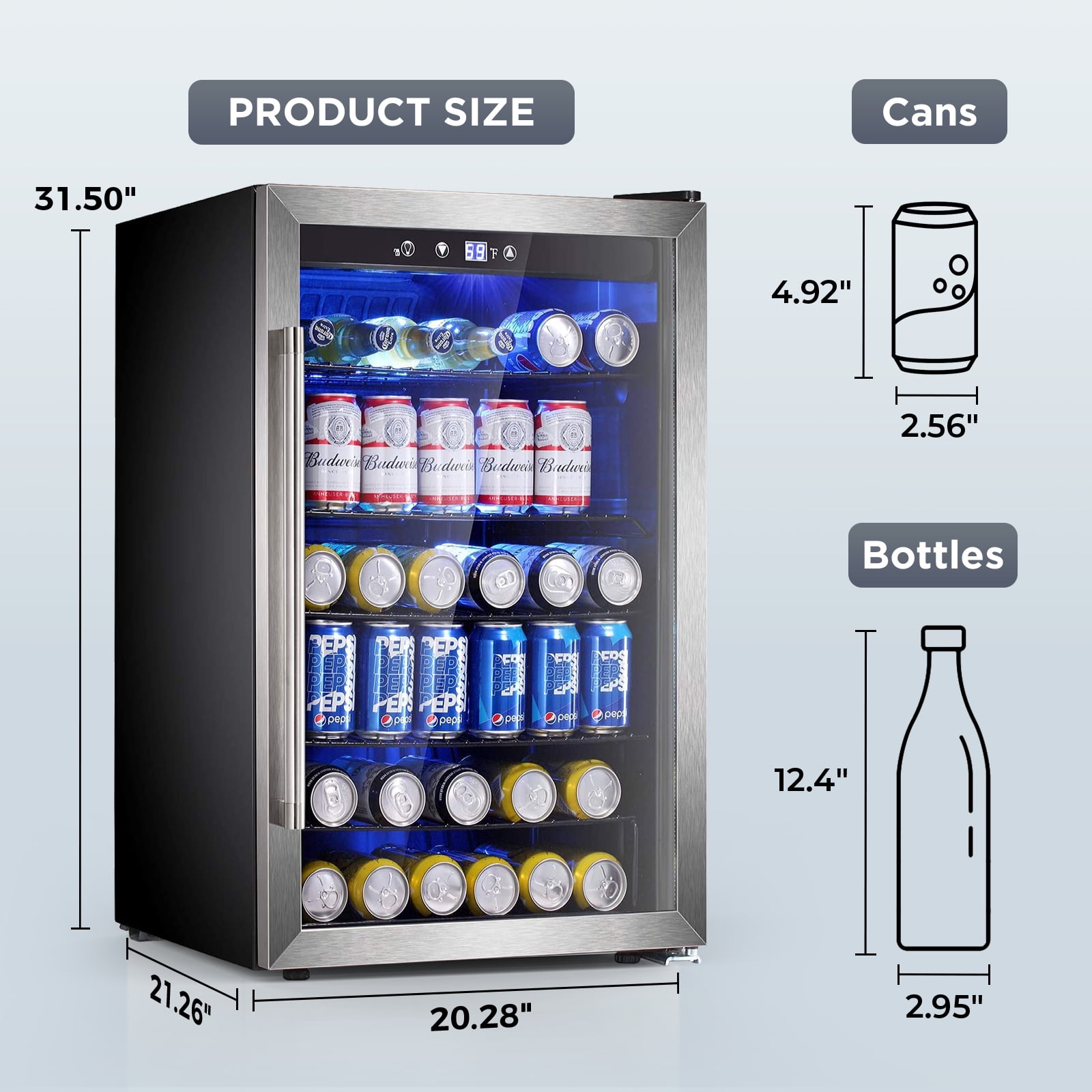 KNDKO 180 Can Beverage Refrigerator Cooler- 4.5Cu.Ft Glass Door Mini Fridge for Home, Office, Bar
