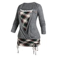 thumbnail image 1 of Camiseta Acanalada Talla Extra a Cuadros Rosegal Mangas largas de talla grande, 1 of 5