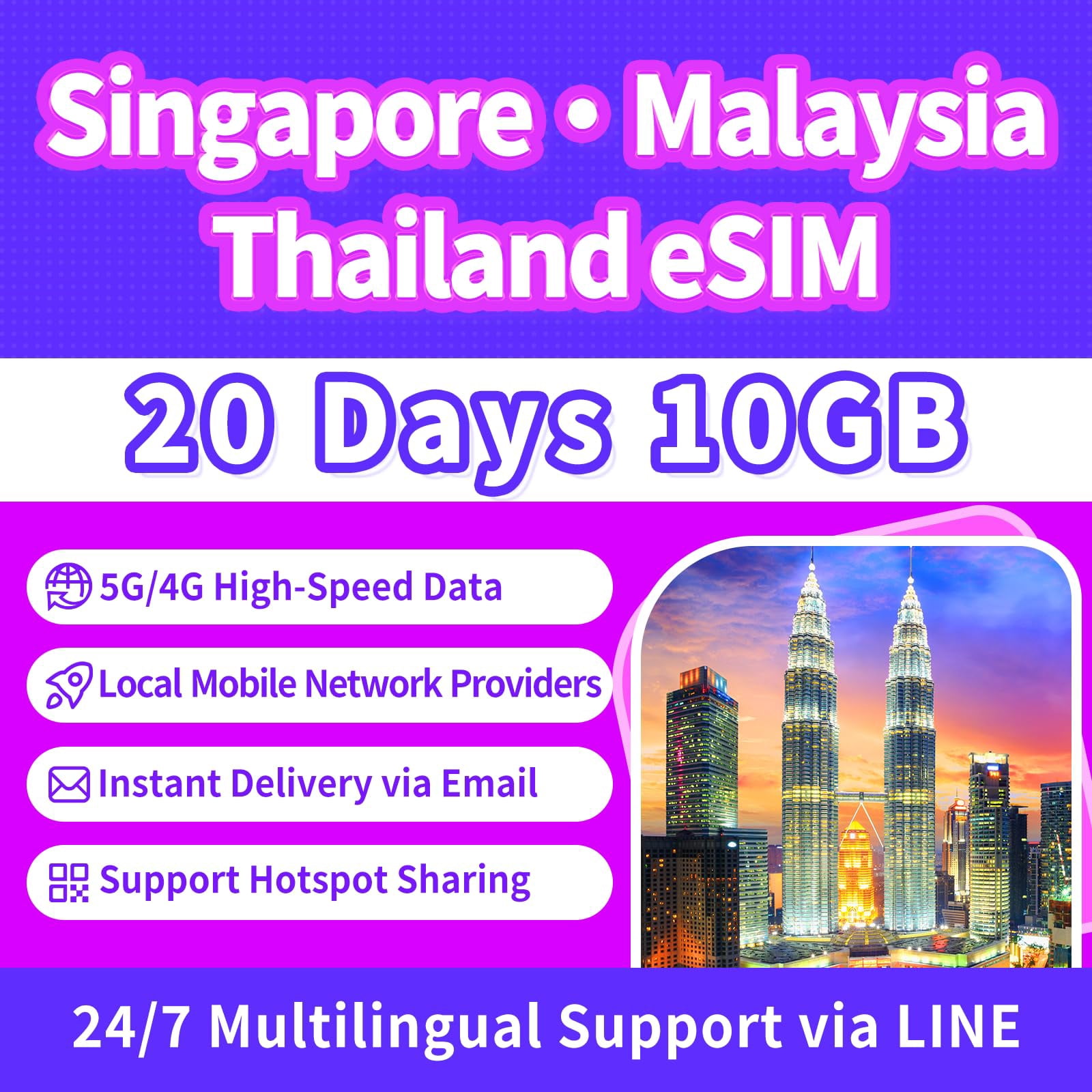 eSIM Billion Connect para Singapur, Malasia y Tailandia 10 GB durante ...